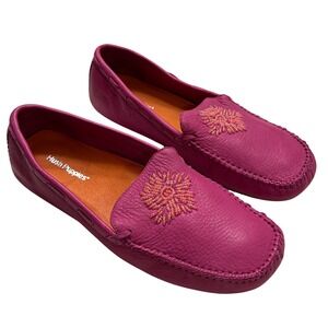 Hush Puppies Magenta Pink Beaded Boho Leather Moccasin Loafers Flats Size 7.5M